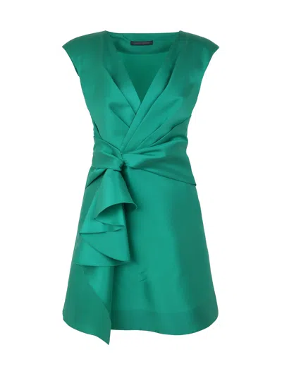Alberta Ferretti Elegant Mini Dress With V-neckline And Zip Closure In Green