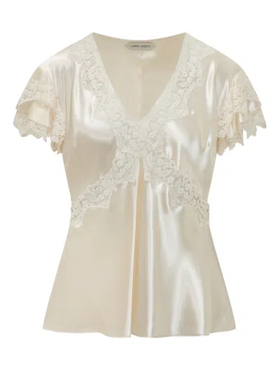 Alberta Ferretti Elegant Satin Shirt With Lace Insert In Neutral
