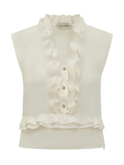 Alberta Ferretti Elegant Top With Ruffles And Front Buttons In White