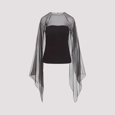 Alberta Ferretti Wide-sleeves Chiffon Top In Brown