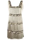 Alberta Ferretti Embellished Beaded Fringed Dress In Neutral