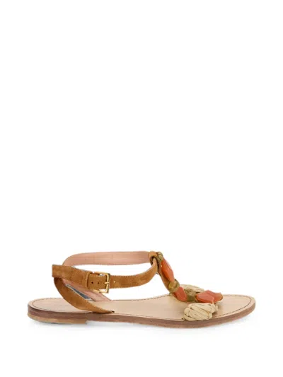 Alberta Ferretti Embellished Buckled Sandals In Brown