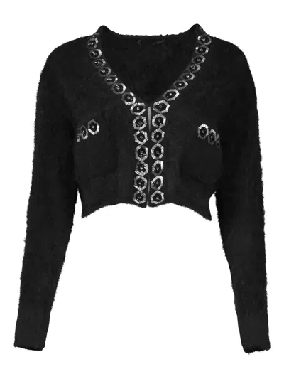 Alberta Ferretti Embellished Chain Cardigan In Black