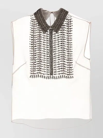 Alberta Ferretti Embellished Collar Chiffon Top In Grey