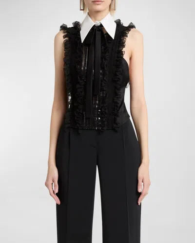 Alberta Ferretti Embellished Collared Backless Top In Black