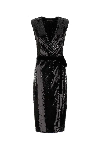 Alberta Ferretti Embellished Crepe Dress In Black