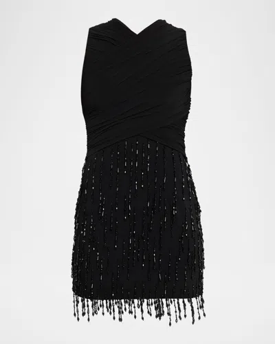 Alberta Ferretti Embellished Crisscross Mini Dress In Black