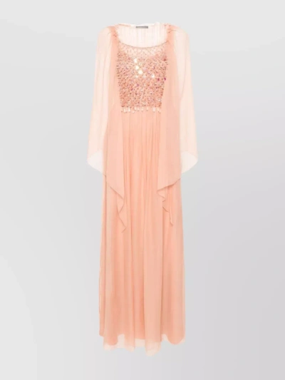 Alberta Ferretti Embellished Knee Length Dress With Ruched Detailing In Pink