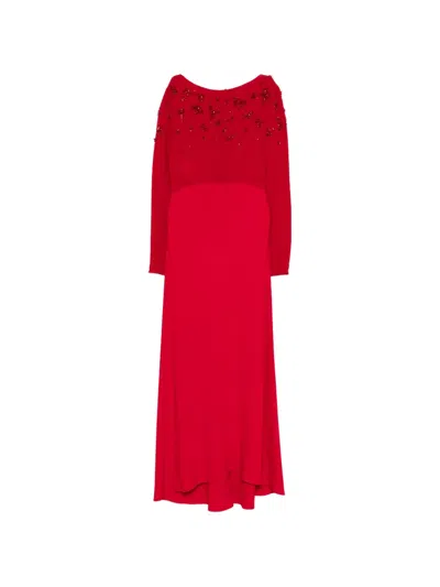 Alberta Ferretti Embellished Long-sleeve Maxi Dress In Red