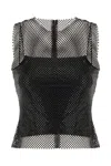 Alberta Ferretti Mesh Overlay Sleeveless Scoop Neck Top In Black