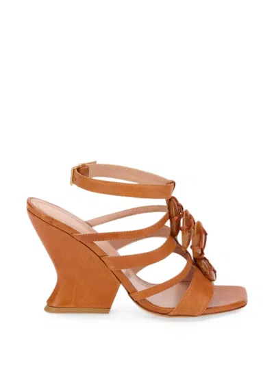 Alberta Ferretti Embellished Multi-strap Wedge Sandals In Brown