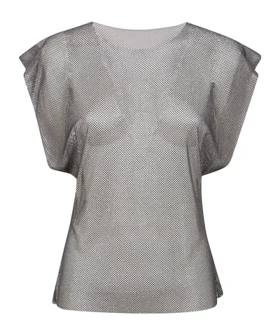 Alberta Ferretti Embellished Net T-shirt In Black
