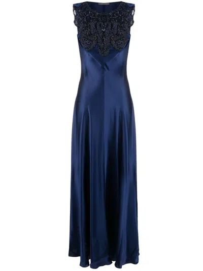 Alberta Ferretti Embellished Silk Maxi Dress In Blue