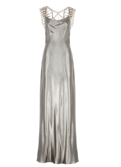 Alberta Ferretti Embellished Sleeveless Maxi Dress In Silver