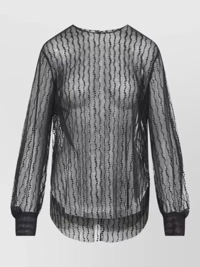 Alberta Ferretti Embellished Tulle Long-sleeve Blouse In Black