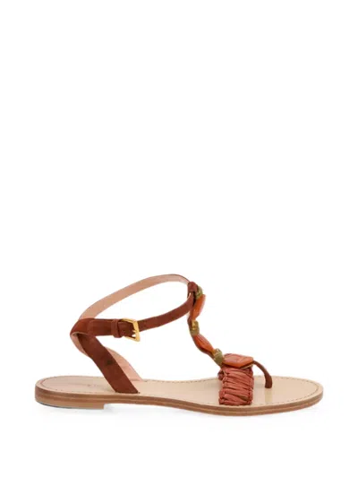 Alberta Ferretti Embellished Woven Sandals In Brown