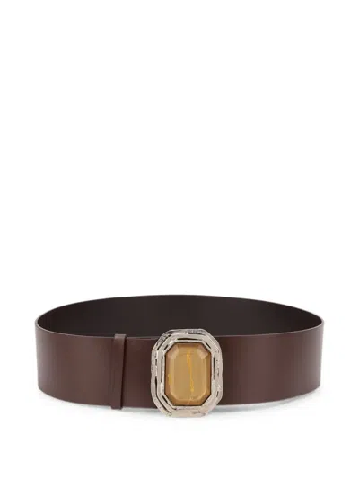Alberta Ferretti Embellished-buckle Leather Belt In Brown