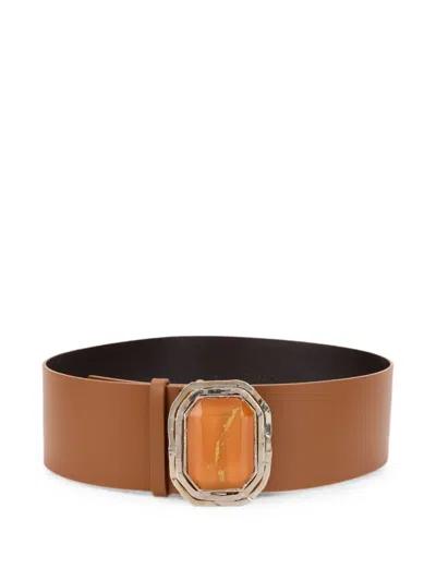 Alberta Ferretti Embellished-buckle Leather Belt In Brown