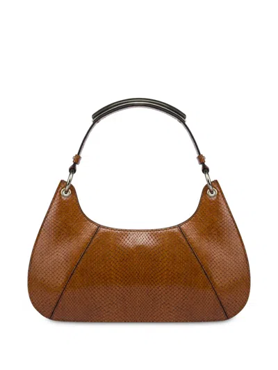 Alberta Ferretti Embossed Crocodile Shoulder Bag In Braun