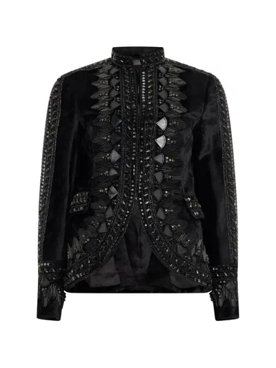 Alberta Ferretti Embroidered Bead-embellished Jacket In Black