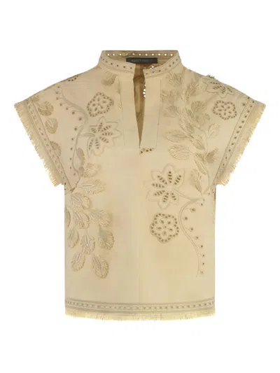Alberta Ferretti Embroidered Blouse In Neutrals