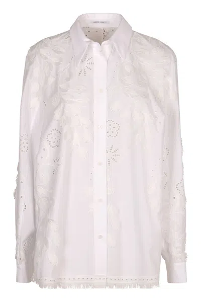 Alberta Ferretti Embroidered Cotton Shirt In White