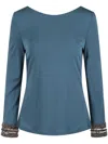 Alberta Ferretti Embroidered Cuffs Jersey Top In Blau