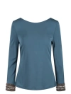 Alberta Ferretti Embroidered Cuffs Jersey Top In Blue