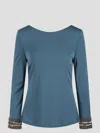 Alberta Ferretti Embroidered Cuffs Jersey Top In Blue