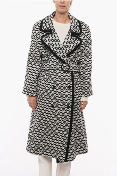 Alberta Ferretti Embroidered Double Breasted Wool Blend Coat