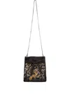 Alberta Ferretti Embroidered Drawstring Cross Body Bag In Black