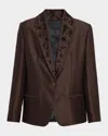 Alberta Ferretti Embroidered Lapel Single-breasted Wool-silk Jacket In Brown