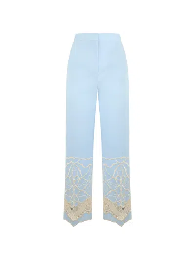 Alberta Ferretti Embroidered Straight-leg Trousers In Blue