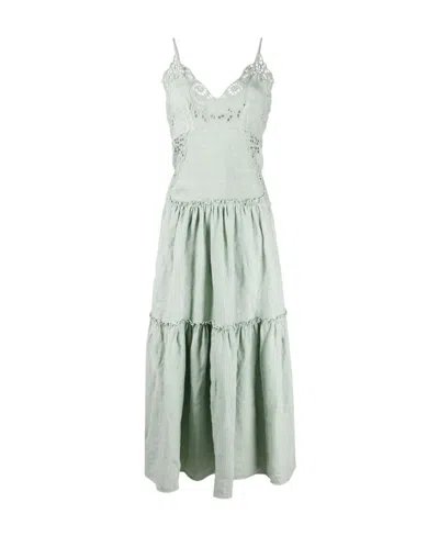 Alberta Ferretti Embroidered Tiered Midi Dress In Green