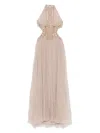 Alberta Ferretti Embroidered Tulle Maxi Dress In 中性色