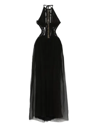 Alberta Ferretti Alberta Ferreti Embroidered Tulle Dress In Black