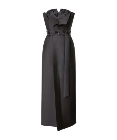 ALBERTA FERRETTI EMBROIDERED WOOL SILK BUSTIER DRESS