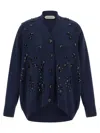Alberta Ferretti V-neck Cashmere And Silk Blend Cardigan With Crystal Embroidery In Blue
