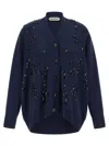 Alberta Ferretti V-neck Cashmere And Silk Blend Cardigan With Crystal Embroidery In Blue