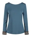 Alberta Ferretti Embroidered Cuffs Jersey Top In Blue