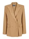 Alberta Ferretti 'enver' Beige Double-breasted Jacket With Pointed Lapels In Tech Fabric Blend Woman