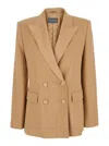 Alberta Ferretti 'enver' Beige Double-breasted Jacket With Pointed Lapels In Tech Fabric Blend Woman In Nude