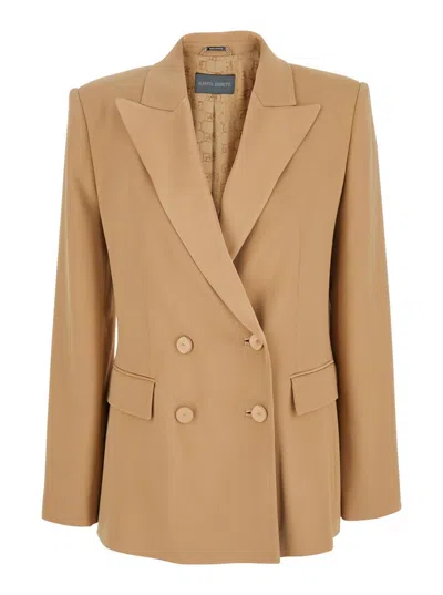 ALBERTA FERRETTI 'ENVER' BEIGE DOUBLE-BREASTED JACKET WITH POINTED LAPELS IN TECH FABRIC BLEND WOMAN