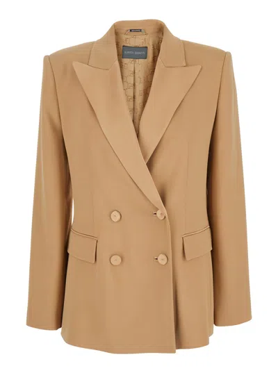 ALBERTA FERRETTI ENVER BEIGE DOUBLE-BREASTED JACKET WITH POINTED LAPELS IN TECH FABRIC BLEND WOMAN