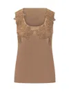 Alberta Ferretti Lace Ramage Enver Satin Top In Brown