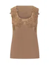 Alberta Ferretti Lace Ramage Enver Satin Top In Brown