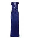 Alberta Ferretti Layered Leaf Appliqué Sheer Panel Long Dress