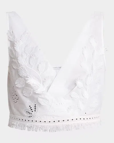 Alberta Ferretti Eyelet Embroidered Sleeveless Crop Top In White