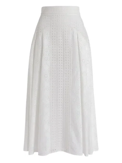 Alberta Ferretti Eyelet Midi Skirt In White