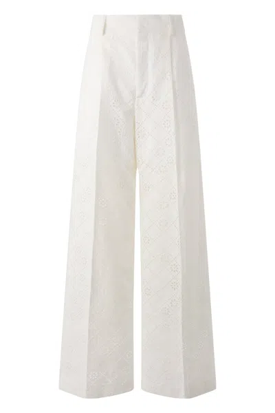 Alberta Ferretti Eyelet Pants In Cotton Blend In White